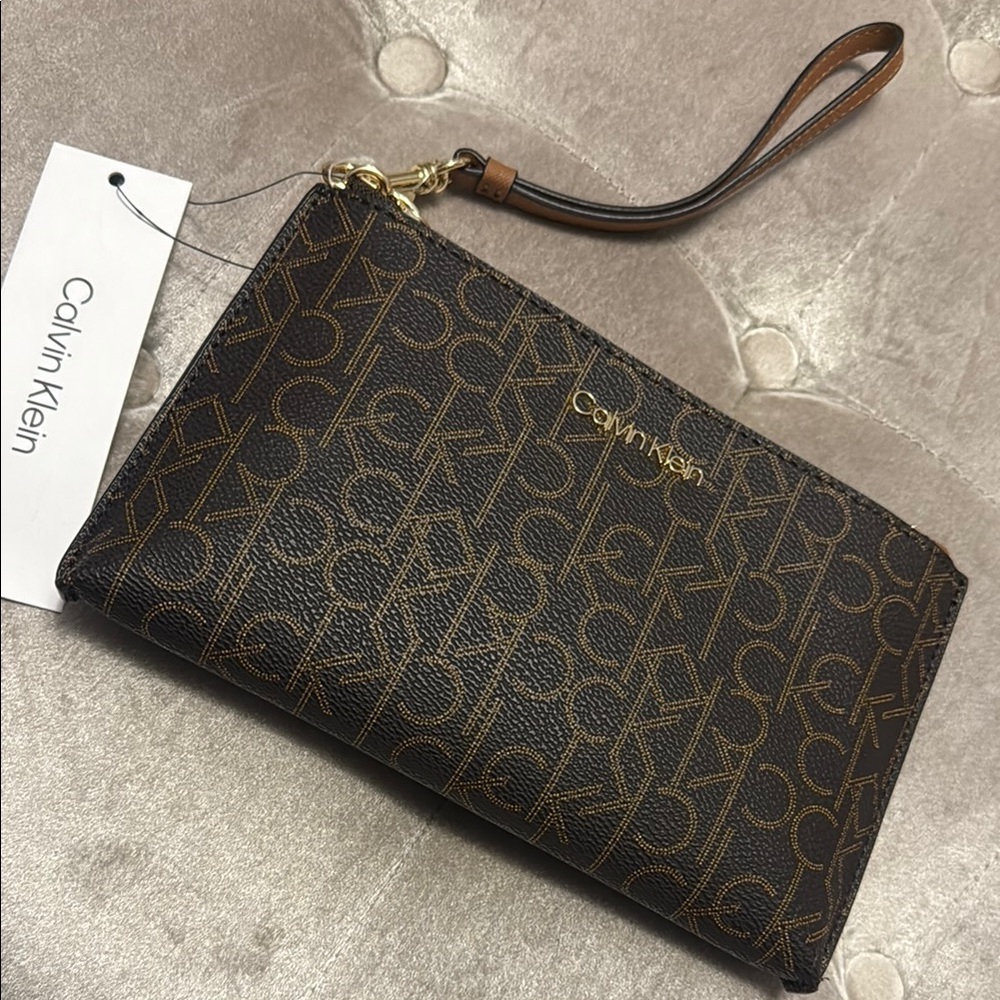 Calvin Klein Brown Wristlet, new